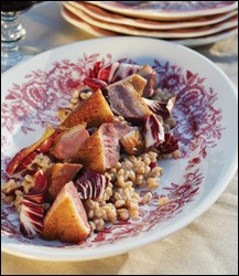 Poached Long Island duck breasts with farro
