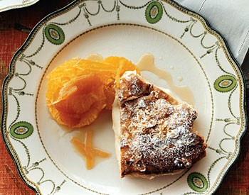 Poached oranges with candied zest and ginger