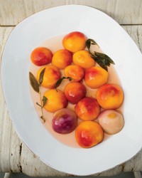 Poached peaches with baked ricotta