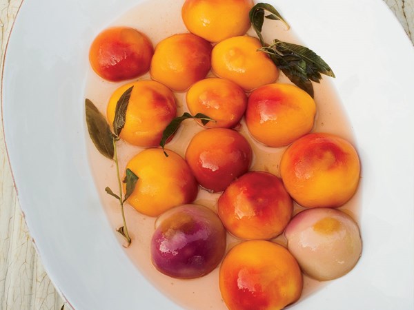 Poached peaches with baked ricotta [Tom Colicchio]
