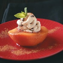 Poached peaches with cream cheese filling
