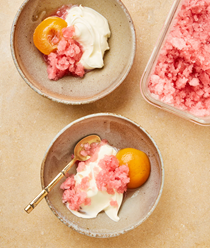 Poached peaches with rosé granita