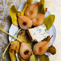 Poached pears and blue cheese