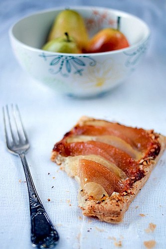 Poached pears and quince frangipane tartelettes