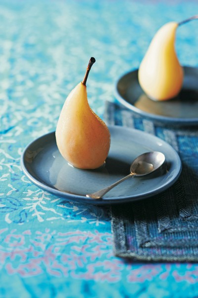 Poached pears in lemon grass syrup