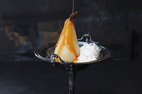 Poached pears in muscat