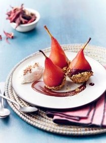 Poached pears with chocolate sauce (Poires belle hawa)