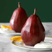 Poached pears with orange cream