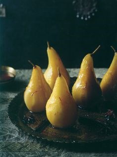 Poached pears with saffron, cinnamon and star anise