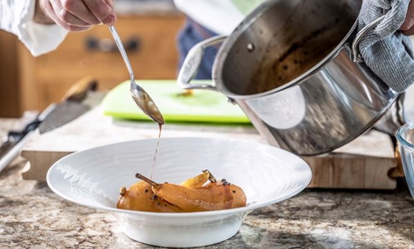 Poached pears with Sichuan pepper and cardamom