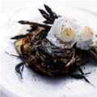 Poached quail eggs on roasted radicchio