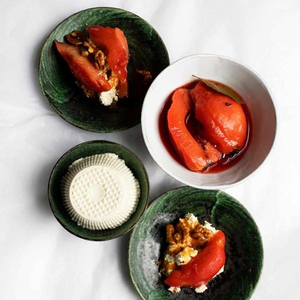 Poached quince, ricotta cream