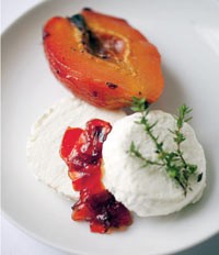 Poached quince with goat's cheese