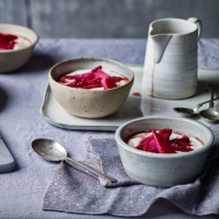 Poached rhubarb with pomegranate and star anise
