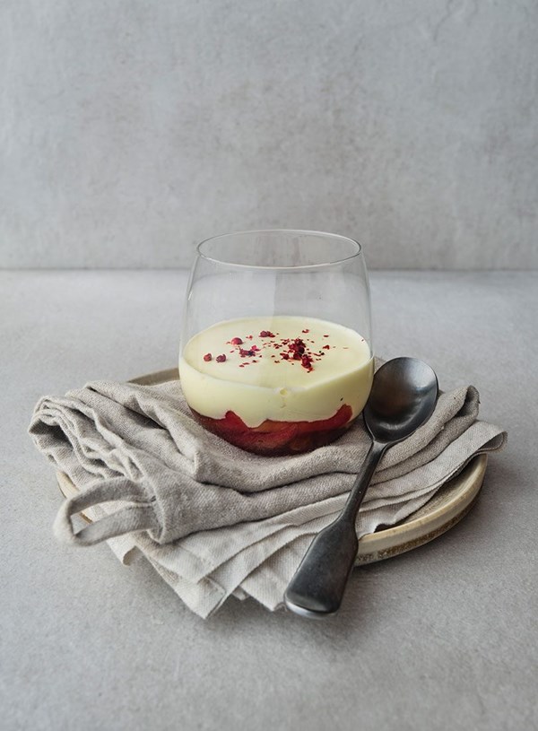 Poached rhubarb with rosewater & yoghurt fool