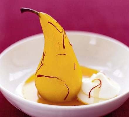 Poached saffron pears