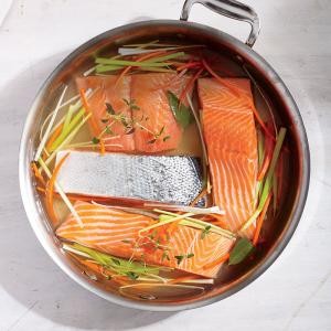 Poached salmon fillets