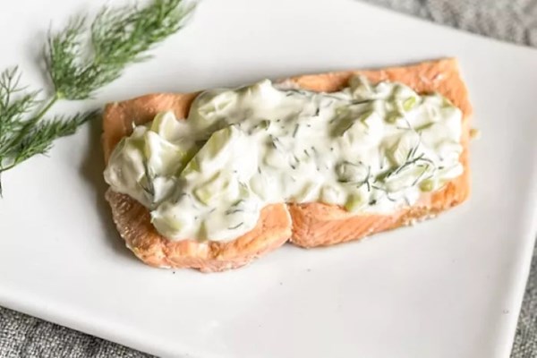 Poached salmon with cucumber sauce