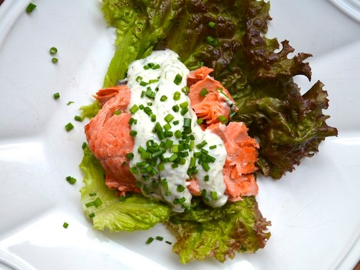 Poached salmon with dill horseradish sauce