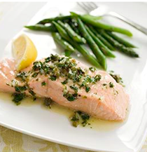 Poached salmon with herb and caper vinaigrette
