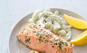 Poached salmon with herb and caper vinaigrette