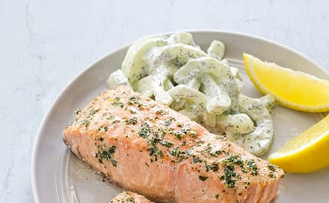 Poached salmon with herb and caper vinaigrette