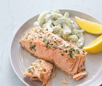 Poached salmon with herb and caper vinaigrette