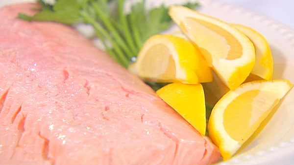 Poached salmon with lemon-mint tzatziki