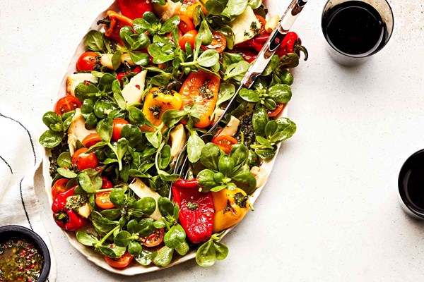 Poached salt cod salad with sweet peppers