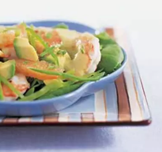 Poached shrimp salad with avocado and grapefruit