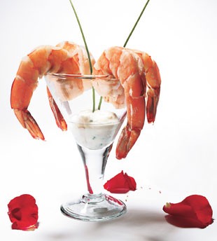 Poached shrimp with lemon-horseradish dipping sauce