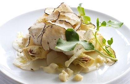 Poached turbot with artichoke and Sauternes velouté