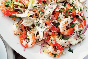 Poached turkey and prawn salad