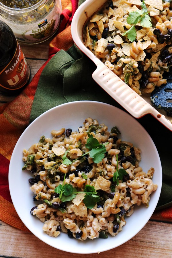 Poblano and black bean nacho mac and cheese