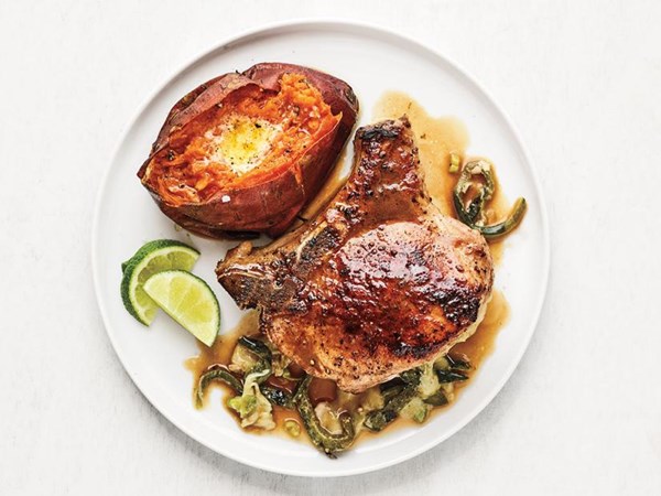 Poblano-and-cheese-stuffed pork chops