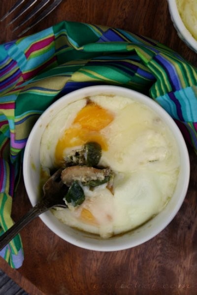 Poblano and mushroom baked eggs