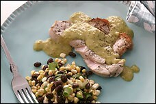 Poblano-banana sauce with . . .