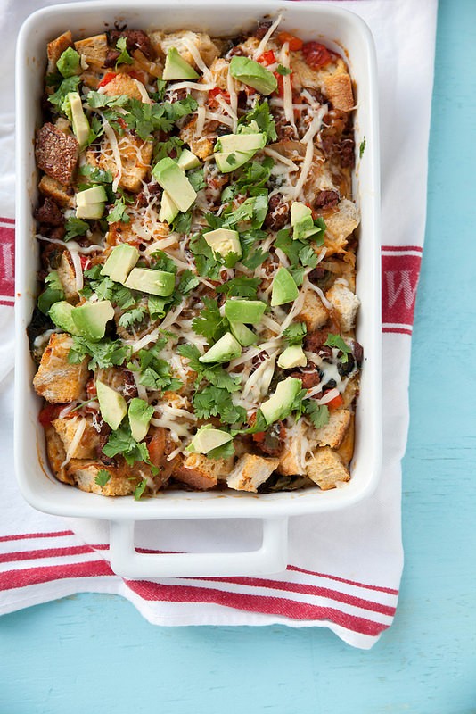 Poblano chorizo strata 