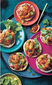 Pol roti with devilled prawns