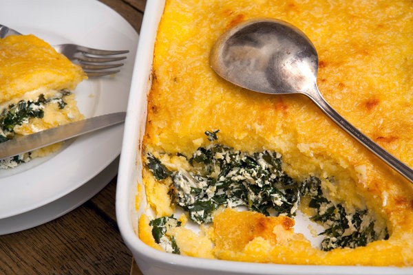Polenta al forno with spinach, ricotta and Fontina
