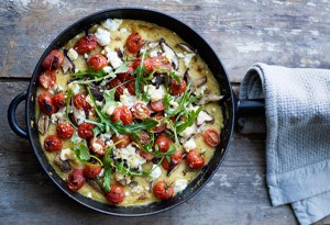 Polenta bake with tomato, feta & mushrooms