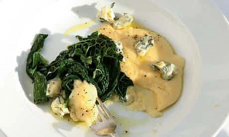 Polenta, blue cheese, greens