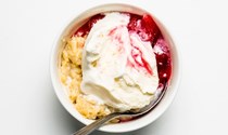 Polenta budino with plum marmellata