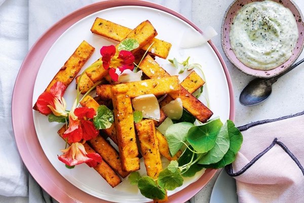 Polenta chips with nasturtium aioli