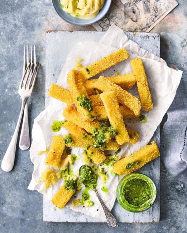 Polenta chips with salsa verde 