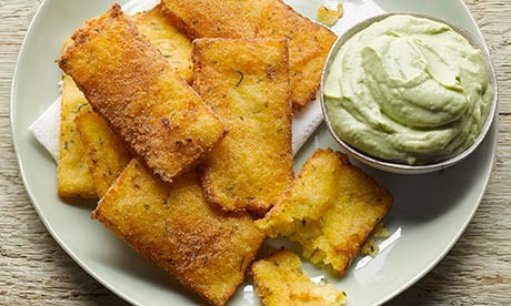 Polenta crisps with avocado and yoghurt
