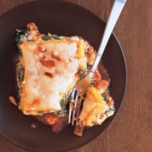 Polenta lasagna with butternut squash and spinach