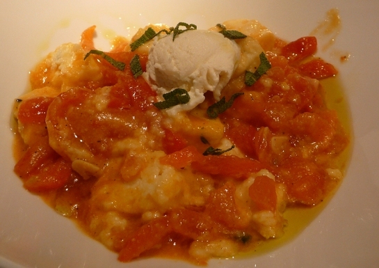 Polenta leftovers dumplings\gnocchi with roasted pepper and sage