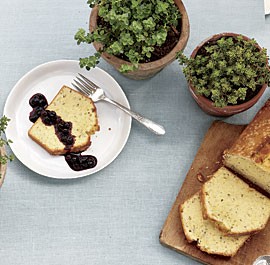 Polenta pound cake with blueberries and thyme