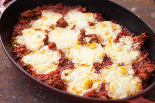 Polenta sausage mozzarella casserole
